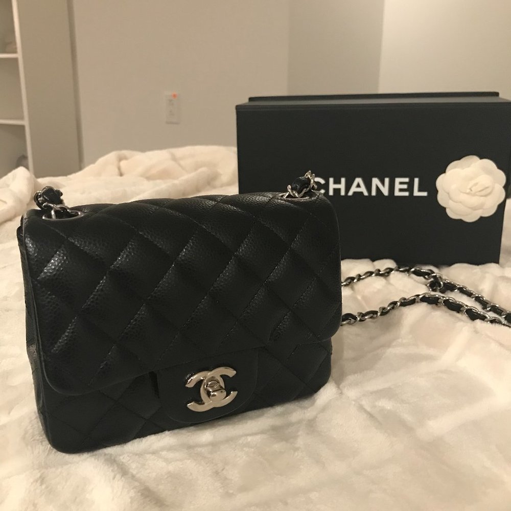 Chanel Square Mini in Black Caviar with Silver Hardware